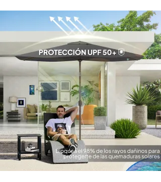 Toldo de Recambio de Sombrilla de 3x2 m Toldo de Repuesto para Sombrilla con Ventilación Superior Protección UV 50+ Gris