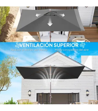 Toldo de Recambio de Sombrilla de 3x2 m Toldo de Repuesto para Sombrilla con Ventilación Superior Protección UV 50+ Gris