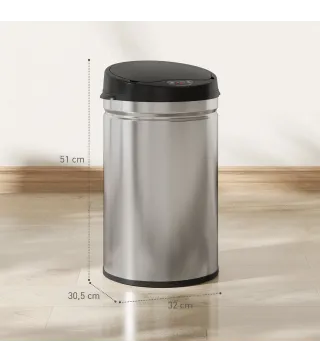 Cubo de Basura Cocina Automático 30 L Sensor Infrarrojo Cierre Automático Antihuellas Acero Inoxidable Plata