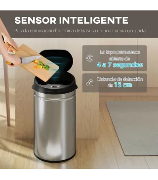 Cubo de Basura Cocina Automático 30 L Sensor Infrarrojo Cierre Automático Antihuellas Acero Inoxidable Plata