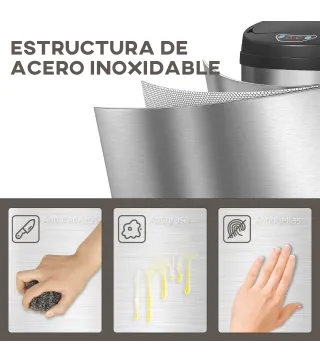Cubo de Basura Cocina Automático 30 L Sensor Infrarrojo Cierre Automático Antihuellas Acero Inoxidable Plata