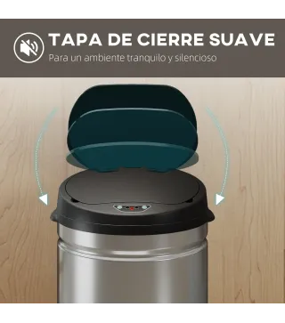 Cubo de Basura Cocina Automático 30 L Sensor Infrarrojo Cierre Automático Antihuellas Acero Inoxidable Plata