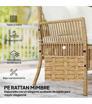 Conjunto de Jardín Exterior de Ratán con 1 Sofá de 2 Plazas 1 Sofá Esquinera y 1 Mesa de Centro Tablero de Vidrio Crema