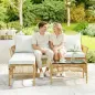 Conjunto de Jardín Exterior de Ratán con 1 Sofá de 2 Plazas 1 Sofá Esquinera y 1 Mesa de Centro Tablero de Vidrio Crema