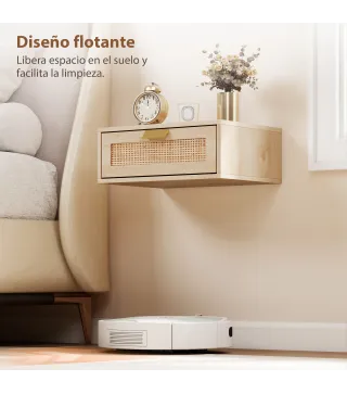 Juego de 2 Mesitas de Noche Flotantes con Cajón de Ratán Ahorra Espacio Diseño Moderno 40x30x15 cm Natural