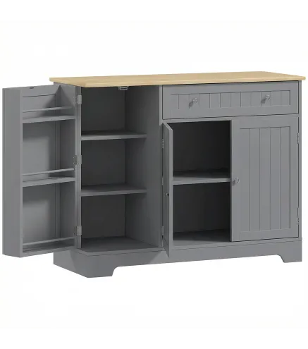 Aparador de Cocina Armario de Cocina con 3 Estantes de Puerta Cajon Estantes Ajustables para Comedor 105x40x83 cm Gris