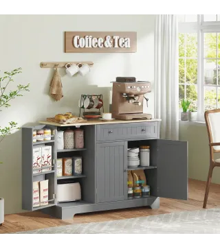 Aparador de Cocina Armario de Cocina con 3 Estantes de Puerta Cajon Estantes Ajustables para Comedor 105x40x83 cm Gris