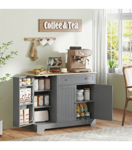 Aparador de Cocina Armario de Cocina con 3 Estantes de Puerta Cajon Estantes Ajustables para Comedor 105x40x83 cm Gris