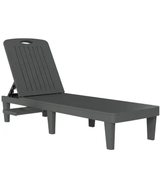 Conjunto de 2 Tumbonas Reclinables de Plástico PP con Bandeja Lateral Respaldo Ajustable 5 Niveles 192x57x28,5 cm Gris