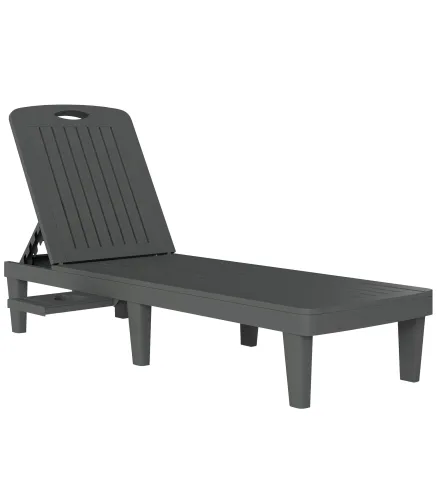 Conjunto de 2 Tumbonas Reclinables de Plástico PP con Bandeja Lateral Respaldo Ajustable 5 Niveles 192x57x28,5 cm Gris