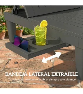 Conjunto de 2 Tumbonas Reclinables de Plástico PP con Bandeja Lateral Respaldo Ajustable 5 Niveles 192x57x28,5 cm Gris