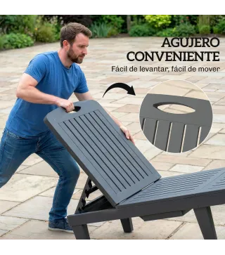Conjunto de 2 Tumbonas Reclinables de Plástico PP con Bandeja Lateral Respaldo Ajustable 5 Niveles 192x57x28,5 cm Gris