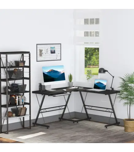 Mesa de Ordenador PC Escritorio para Oficina Hogar 2 Tipos Mesa Esquinera Forma L 130x130x73,5 cm Escritorio Recta Marco Acero