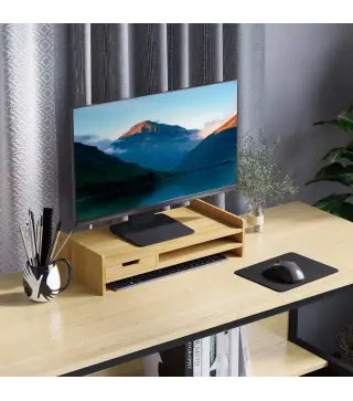 Soporte para Monitor de Bambú Organizador de Escritorio para Ordenador Portátil 49x25,5x11,5 cm Natural
