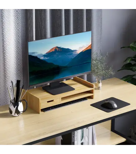 Soporte para Monitor de Bambú Organizador de Escritorio para Ordenador Portátil 49x25,5x11,5 cm Natural