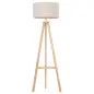 Lámpara de Pie Tipo Trípode con Estructura de Madera Natural y Pantalla de Tela Beige con Estante Integrado 50x50x154 cm