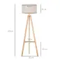 Lámpara de Pie Tipo Trípode con Estructura de Madera Natural y Pantalla de Tela Beige con Estante Integrado 50x50x154 cm