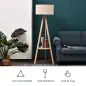 Lámpara de Pie Tipo Trípode con Estructura de Madera Natural y Pantalla de Tela Beige con Estante Integrado 50x50x154 cm