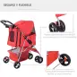 Carrito para Perros con Toldo Ajustable Cesta de Almacenaje y Ruedas con Freno Tela Oxford 77x45x99,5 cm Rojo