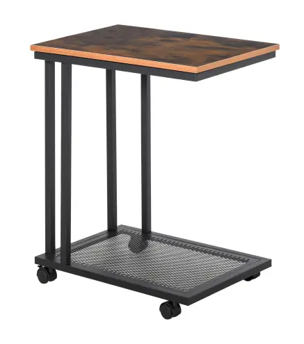 Mesa Lateral en Forma de C Mesa Auxiliar con Ruedas para Sofá Salón Dormitorio Estilo Industrial Retro Mesa Café Ordenad