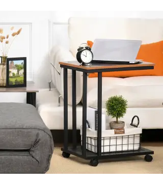 Mesa Lateral en Forma de C Mesa Auxiliar con Ruedas para Sofá Salón Dormitorio Estilo Industrial Retro Mesa Café Ordenador Metal