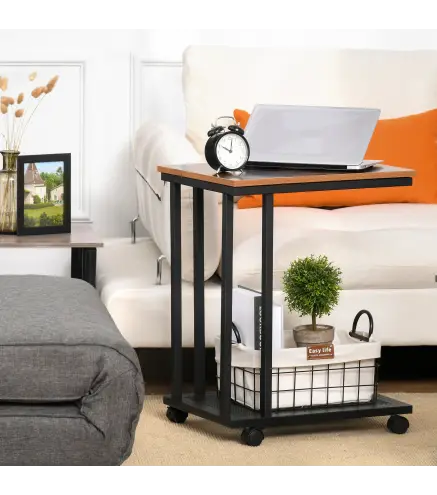 Mesa Lateral en Forma de C Mesa Auxiliar con Ruedas para Sofá Salón Dormitorio Estilo Industrial Retro Mesa Café Ordenad