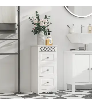 Armario de Almacenamiento Cajonera Blanca Cómoda con 3 Cajones para Cocina Comedor Salón Dormitorio 29,8x29,8x68,5 cm