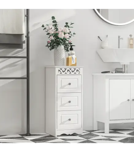 Armario de Almacenamiento Cajonera Blanca Cómoda con 3 Cajones para Cocina Comedor Salón Dormitorio 29,8x29,8x68,5 cm