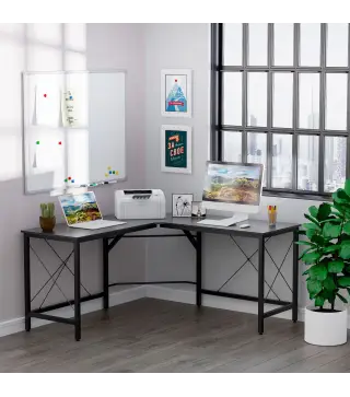 Escritorio Esquinero Moderno con Marco de Acero Carga 70 kg para Oficina Hogar Estudio 150x150x76 cm Negro