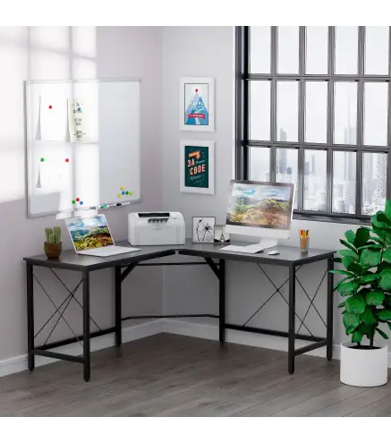 Escritorio Esquinero Moderno con Marco de Acero Carga 70 kg para Oficina Hogar Estudio 150x150x76 cm Negro