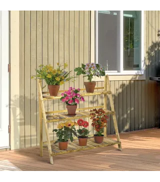 Soporte para Plantas de Madera de 3 Niveles para Interior y Exterior Terraza Jardín 100x37x93 cm Carbonizado