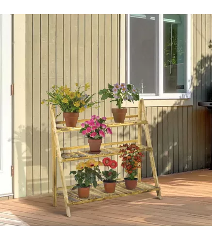 Soporte para Plantas de Madera de 3 Niveles para Interior y Exterior Terraza Jardín 100x37x93 cm Carbonizado