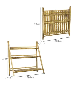 Soporte para Plantas de Madera de 3 Niveles para Interior y Exterior Terraza Jardín 100x37x93 cm Carbonizado