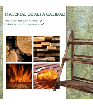 Soporte para Plantas de Madera de 3 Niveles para Interior y Exterior Terraza Jardín 100x37x93 cm Carbonizado