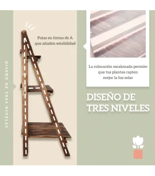 Soporte para Plantas de Madera de 3 Niveles para Interior y Exterior Terraza Jardín 100x37x93 cm Carbonizado