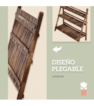 Soporte para Plantas de Madera de 3 Niveles para Interior y Exterior Terraza Jardín 100x37x93 cm Carbonizado