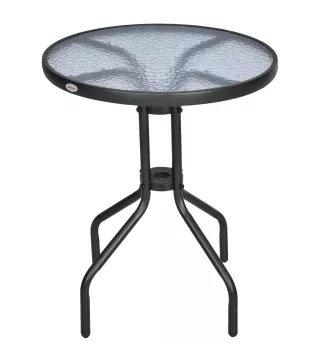 Mesa de Jardín Redonda con Encimera de Vidrio Templado Decorativa y Marco de Metal para Patio Terraza Balcón Comedor Ø60x70 cm N