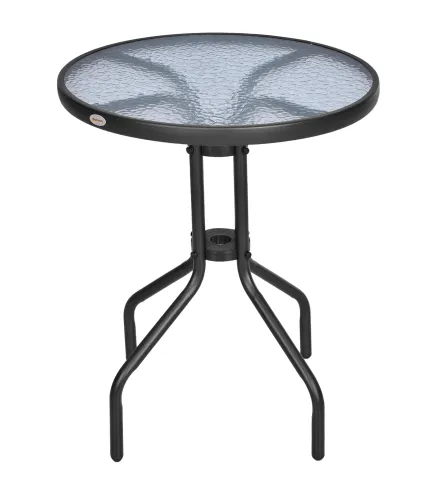 Mesa de Jardín Redonda con Encimera de Vidrio Templado Decorativa y Marco de Metal para Patio Terraza Balcón Comedor Ø60x70 cm N