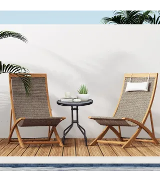 Mesa de Jardín Redonda con Encimera de Vidrio Templado Decorativa y Marco de Metal para Patio Terraza Balcón Comedor Ø60x70 cm N