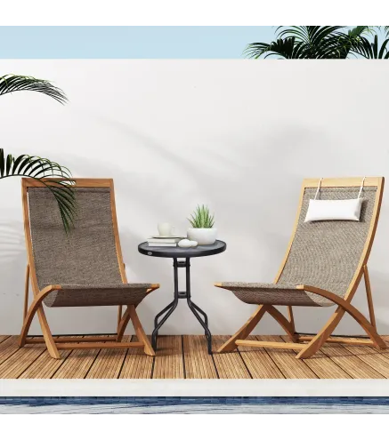 Mesa de Jardín Redonda con Encimera de Vidrio Templado Decorativa y Marco de Metal para Patio Terraza Balcón Comedor Ø60x70 cm N