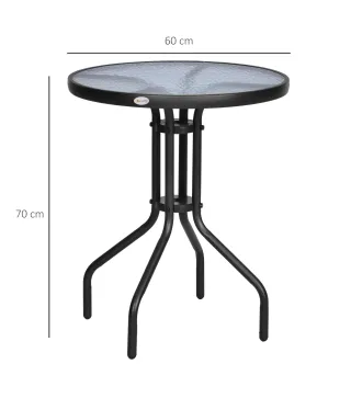 Mesa de Jardín Redonda con Encimera de Vidrio Templado Decorativa y Marco de Metal para Patio Terraza Balcón Comedor Ø60x70 cm N