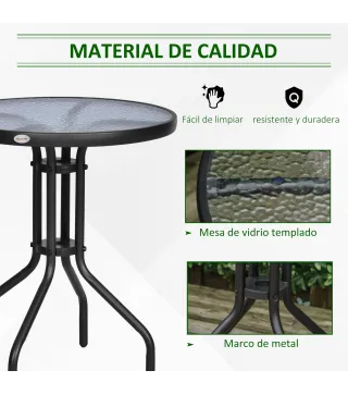 Mesa de Jardín Redonda con Encimera de Vidrio Templado Decorativa y Marco de Metal para Patio Terraza Balcón Comedor Ø60x70 cm N