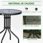 Mesa de Jardín Redonda con Encimera de Vidrio Templado Decorativa y Marco de Metal para Patio Terraza Balcón Comedor Ø60x70 cm N