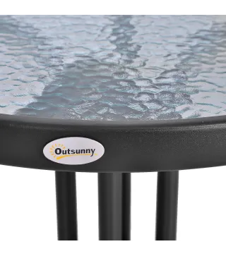 Mesa de Jardín Redonda con Encimera de Vidrio Templado Decorativa y Marco de Metal para Patio Terraza Balcón Comedor Ø60x70 cm N