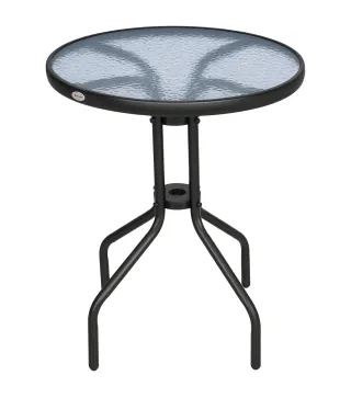 Mesa de Jardín Redonda con Encimera de Vidrio Templado Decorativa y Marco de Metal para Patio Terraza Balcón Comedor Ø60x70 cm N