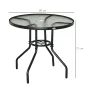 Mesa de Exterior Ø80x72 cm con Agujero para Sombrilla y Encimera de Vidrio Templado para Patio Terraza Negro