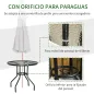 Mesa de Exterior Ø80x72 cm con Agujero para Sombrilla y Encimera de Vidrio Templado para Patio Terraza Negro