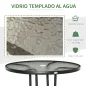 Mesa de Exterior Ø80x72 cm con Agujero para Sombrilla y Encimera de Vidrio Templado para Patio Terraza Negro