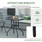 Mesa de Exterior Ø80x72 cm con Agujero para Sombrilla y Encimera de Vidrio Templado para Patio Terraza Negro