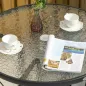 Mesa de Exterior Ø80x72 cm con Agujero para Sombrilla y Encimera de Vidrio Templado para Patio Terraza Negro